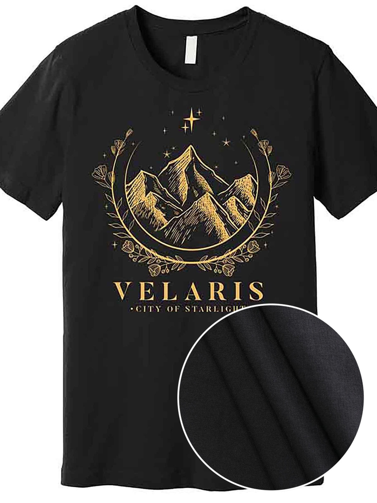 Velaris City of Starlight Men’s Graphic T-Shirt - Black Casual Short Sleeve Cotton Tee with Mountain & Star Design, Machine Washable
