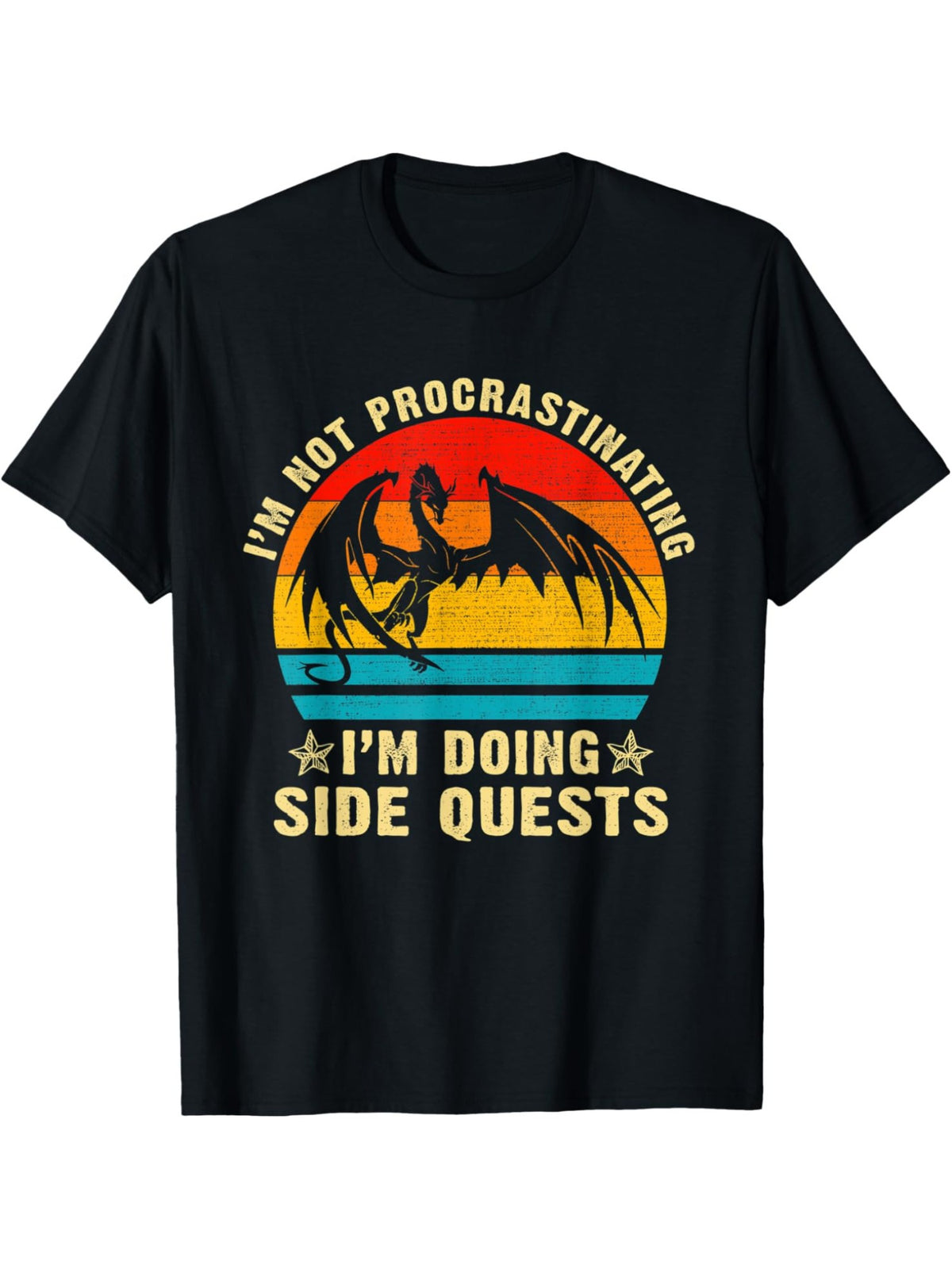 Men's 'I'm Not Procrastinating I'm Doing Side Quests' Gamer T-Shirt - Retro Trendy Print, 100% Cotton, Comfortable Short-Sleeved Top for Daily Wear, Summer Birthday Gift, Casual, Everyday Activities