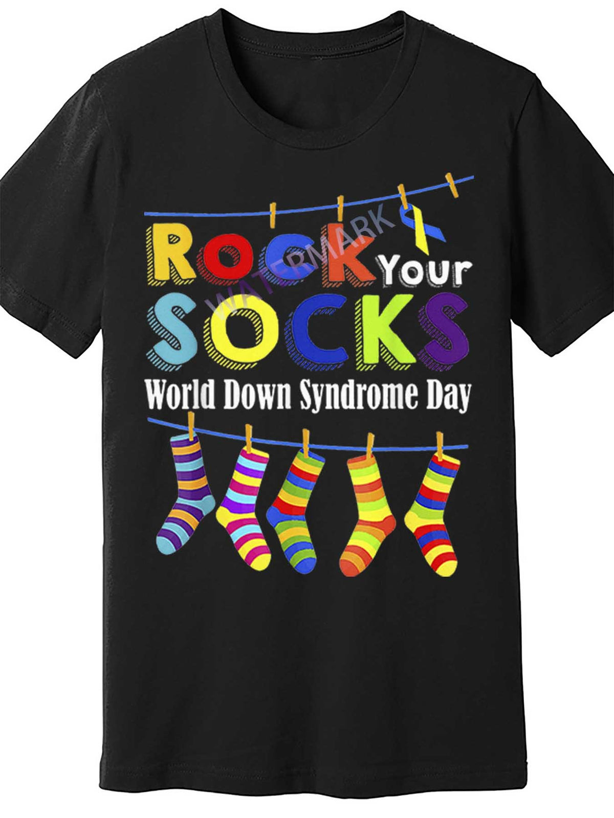 Men's "Rock Your Socks" Graphic Tee - Black Cotton Short Sleeve T-Shirt, Fun World Syndrome Day Design with Colorful Socks Illustration, Casual Round Neck, Machine Washable, Casual Wear Tee | Playful Graphic Tee | Comfortable Fit
