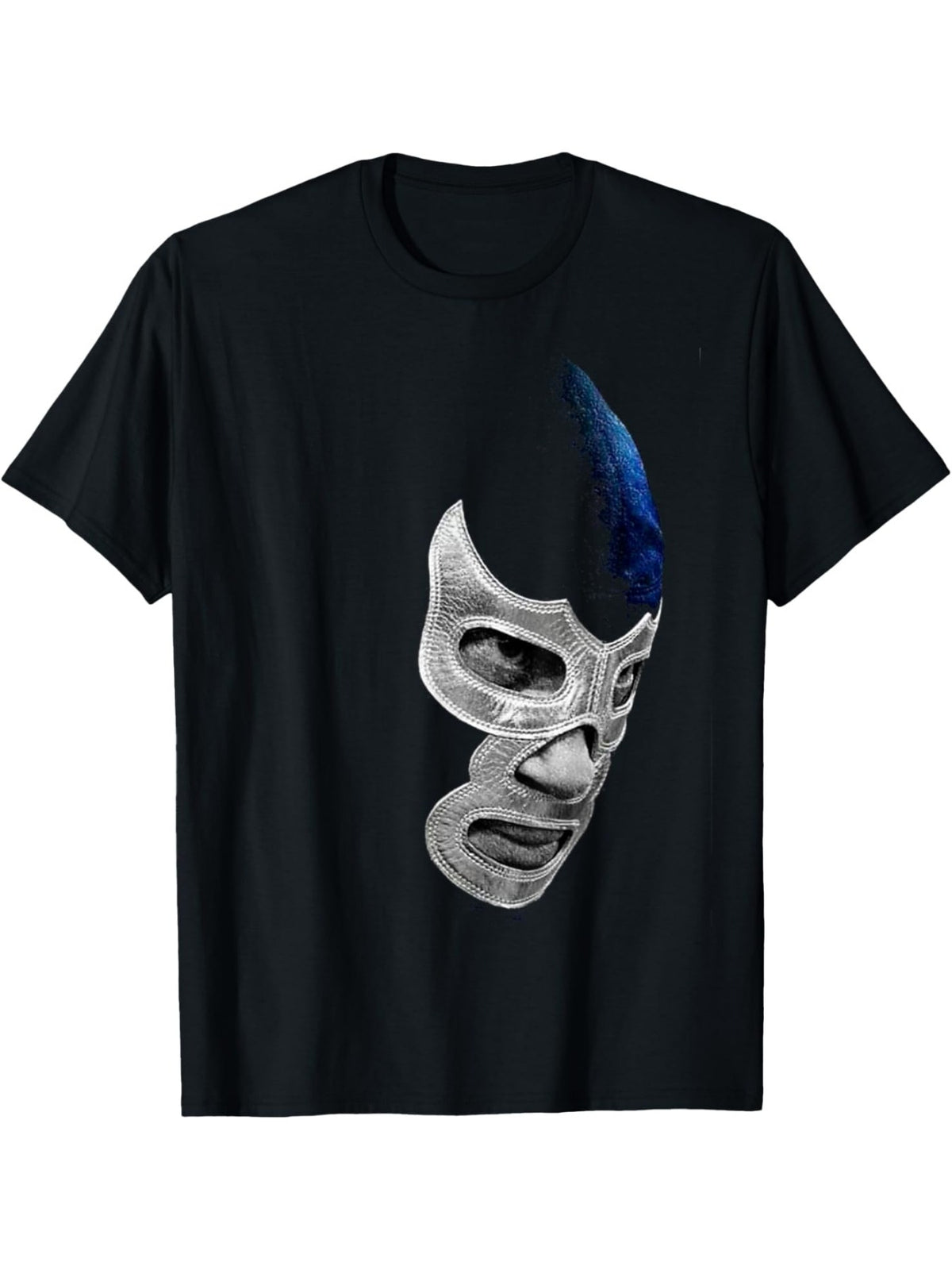 [Mex-Art Casual Cotton Tee] 1pc Demon Blue Lucha Libre T-Shirt - Cotton, Regular-Fit, Geometric Pattern, Unisex for Teens & Adults, All Seasons