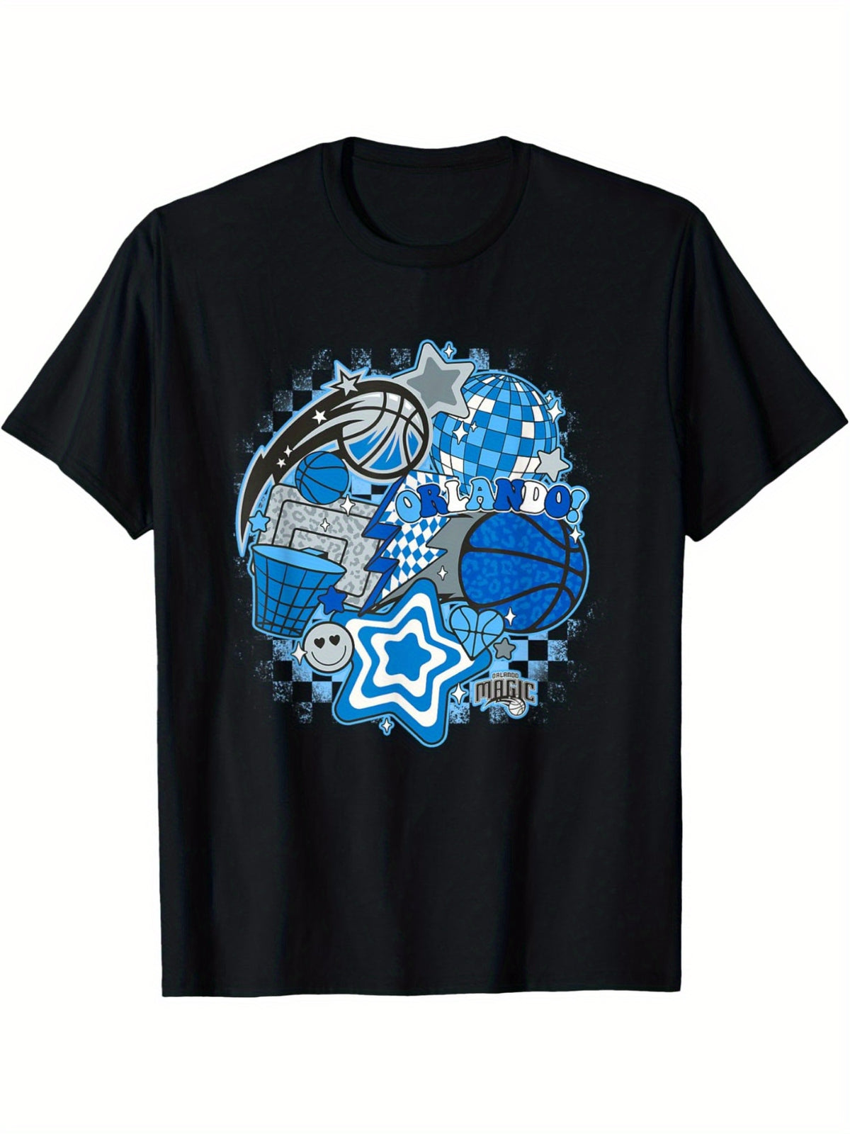 Men's Black Cotton T-Shirt with Psychedelic Basketball & Star Collage Print - Casual, Comfortable Short-Sleeve Crew Neck Top for Summer | Ideal for Daily Wear & Gifts, Fitness Tshirt|Sporty Graphic Tee|Microelastic Fabric, Sports T Shirt