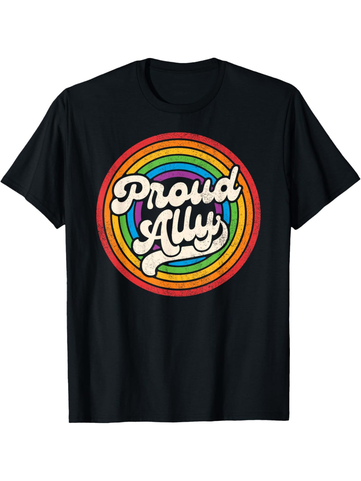 Proud Ally Funny Rainbow Humor Vintage Printed T-shirt, Men's Casual and Comfortable T-shirt Summer, Men's Short-sleeved Top for Everyday Activities Birthday Gift to Men