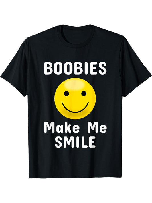 "Boobies Make Me Smile" Funny Retro Printed T-Shirt for Men - 100% Cotton, Casual Comfortable Short-Sleeved Top for Daily Wear, Summer Birthday Gift
