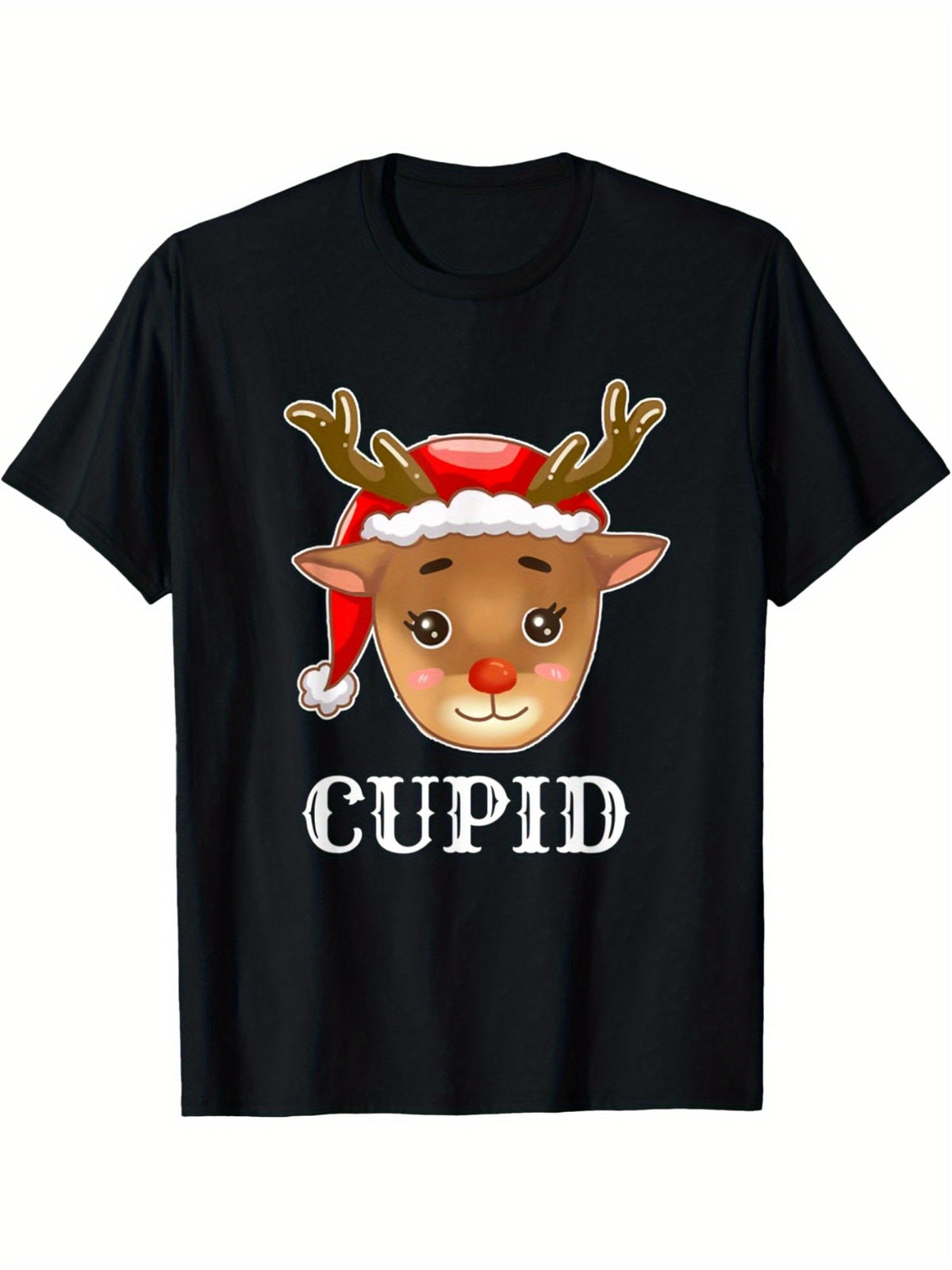 Santa Reindeer Cupid Funny Valentine's Day Quotes Retro Trendy Printed T-shirt, Men's Casual and Comfortable T-shirt Summer, Men's Short-sleeved Top for Everyday Activities Birthday Gift Valentine's Day Gift to Men