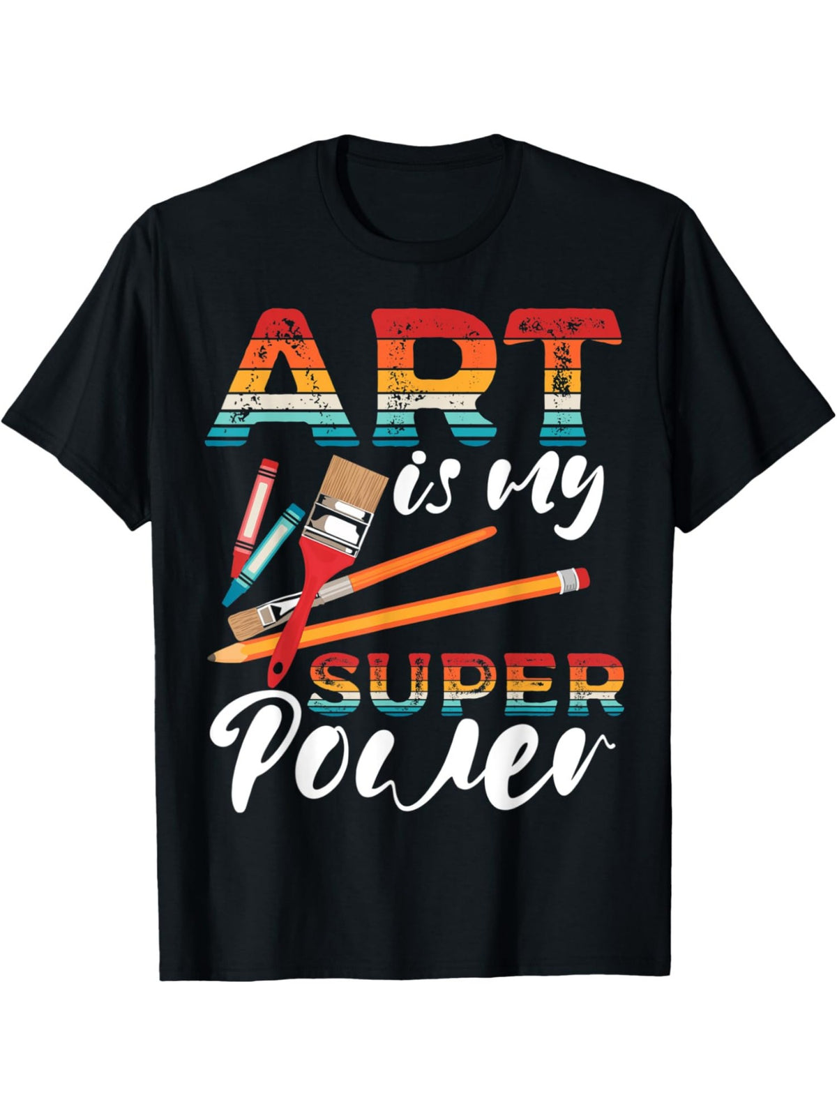 Art is My Superpower Funny Quotes Retro Trendy Printed T-shirt, Men'S Casual and Comfortable T-shirt Summer, Men'S Short-sleeved Top for Everyday Activities Birthday Gift Valentine'S Day Gift to Men
