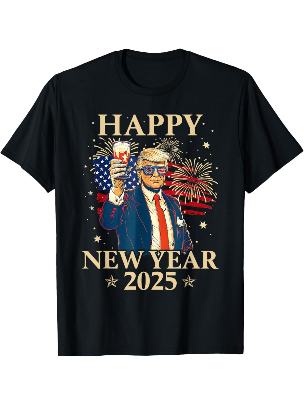 Happy New Year 2025 Funny Trump Retro Trendy Printed T-shirt, Men'S Casual and Comfortable T-shirt Summer, Men'S Short-sleeved Top for Everyday Activities Birthday Gift To Men