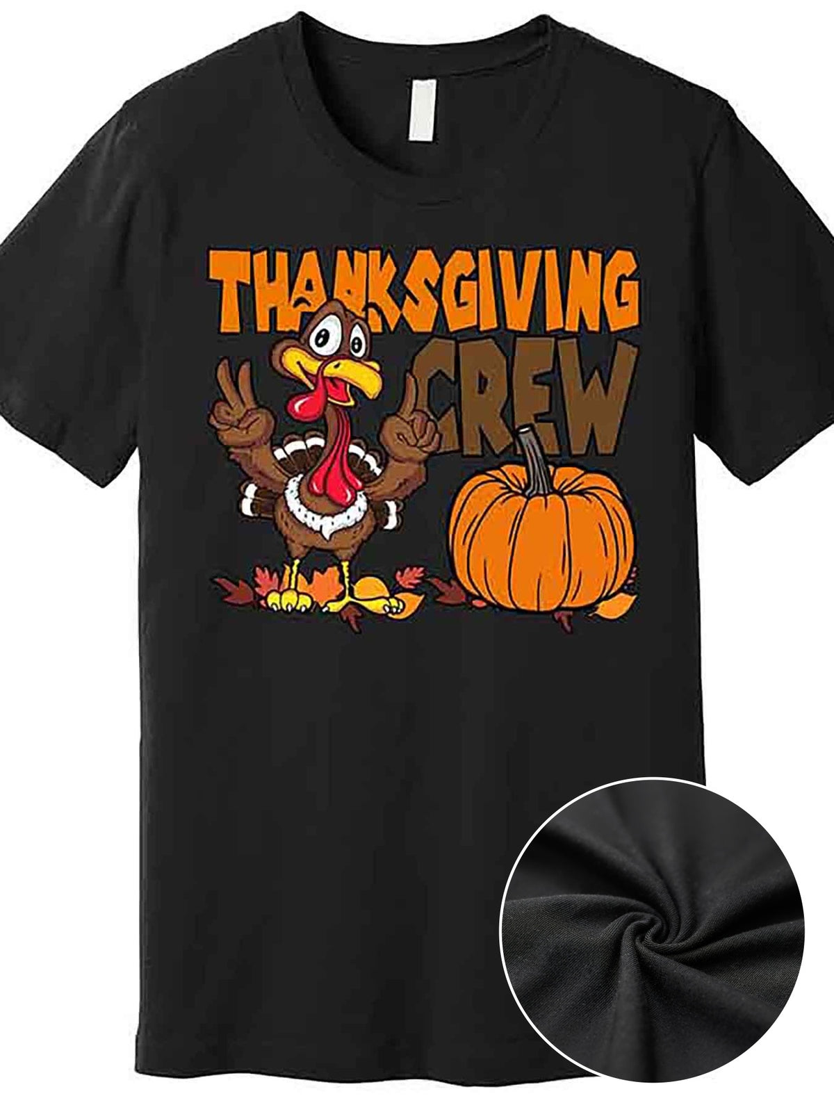 Men’s Thanksgiving Turkey Graphic T-Shirt - Funny Fall Design with "THE THANKSGIVING CREW" Print, Black Short Sleeve Cotton Tee for Casual Holiday Wear, Thanksgiving T Shirts