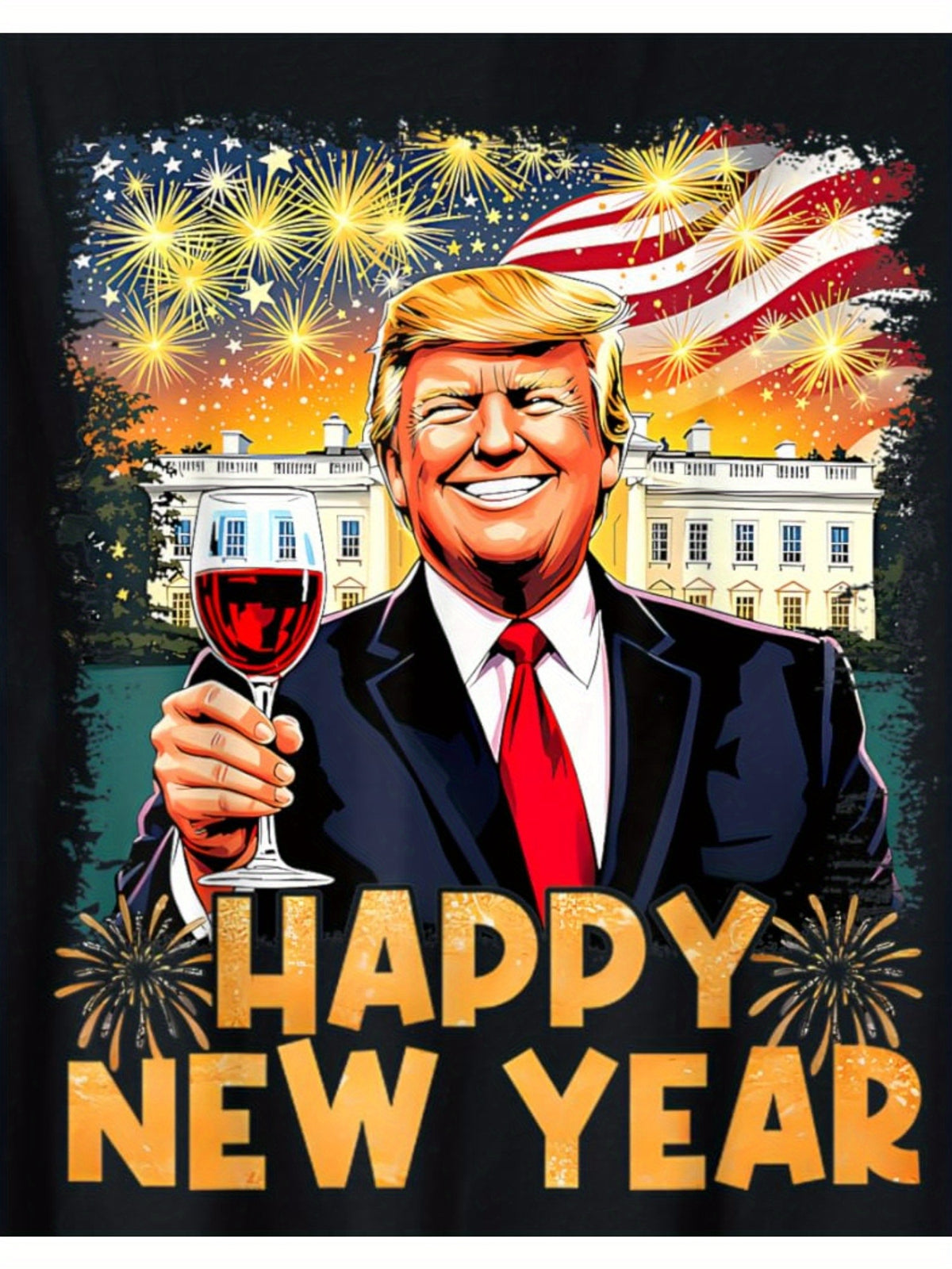 Happy New Year 2025 Funny Trump-Themed Men's T-Shirt - Soft Cotton, Casual & Comfortable Summer Tee for Casual Attire and Birthday Gifts