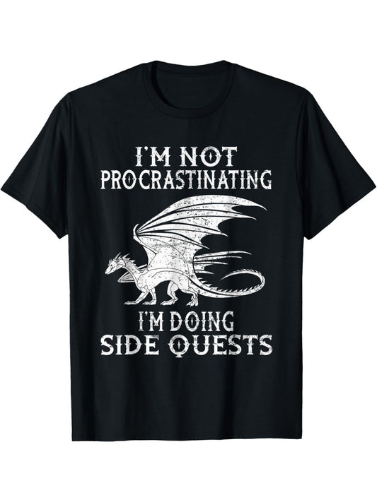 I'm Not Procrastinating I'm Doing Side Quests Retro Trendy Printed T-shirt, Men'S Casual and Comfortable T-shirt Summer, Men'S Short-sleeved Top for Everyday Activities Birthday Gift to Men