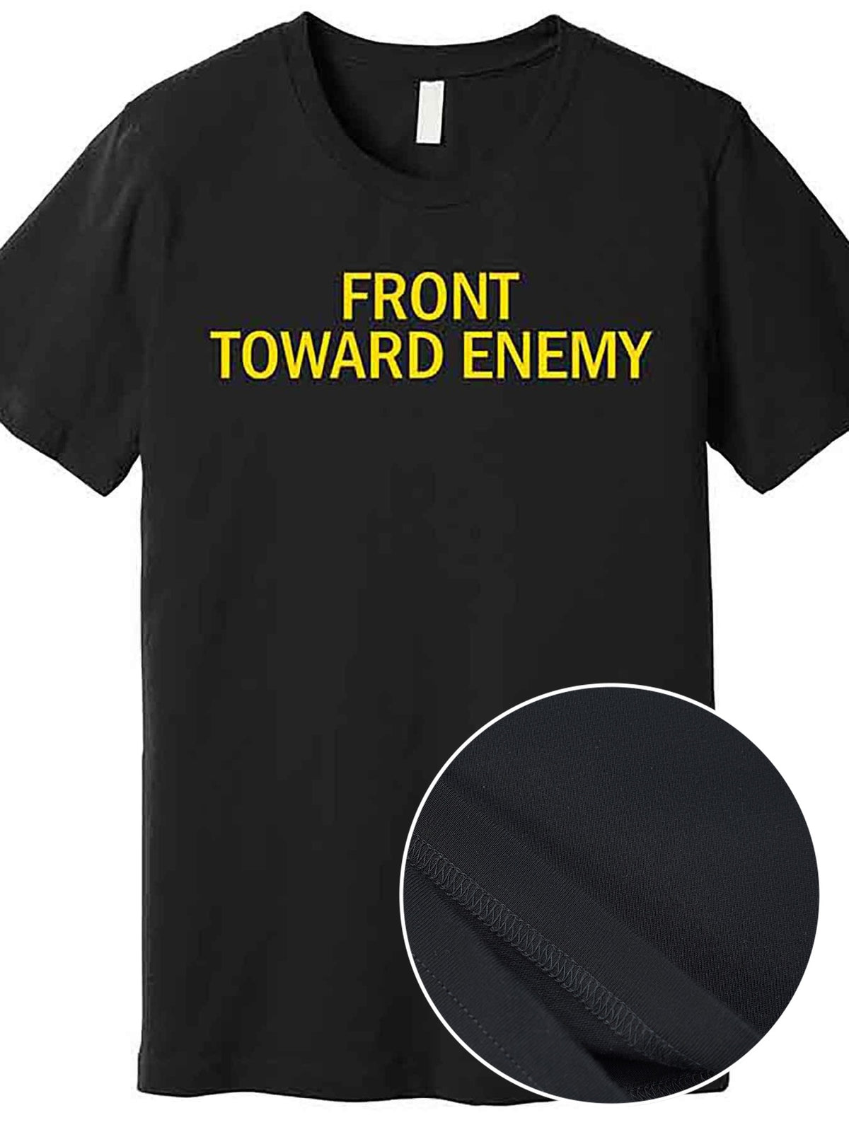 Men's Casual Black T-Shirt - "Front Toward Enemy" Funny Graphic, Short Sleeve, Crew Neck, Cotton Blend, Machine Washable, Statement Clothing | Bold Graphic Tee | Midstretch Fabric