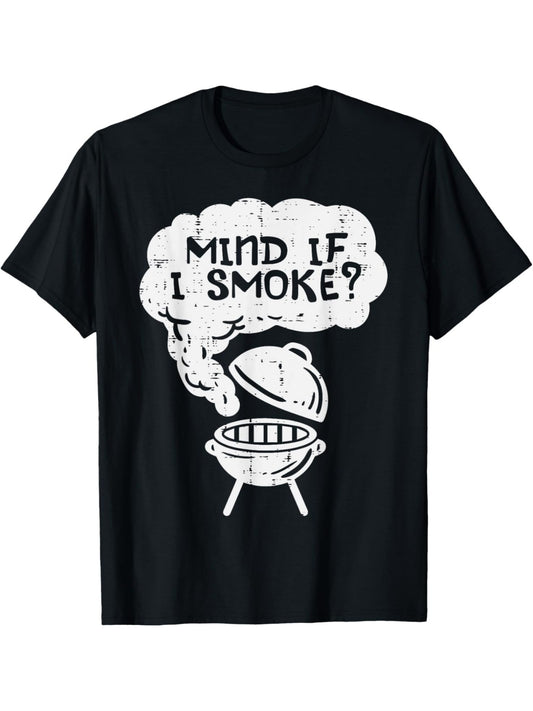 "Mind If I Smoke" Funny BBQ Steak Grill Lover Men's T-Shirt - Retro Printed, Casual & Comfortable Cotton Top for Summer, Short-Sleeved, Machine Washable, Perfect Birthday Gift