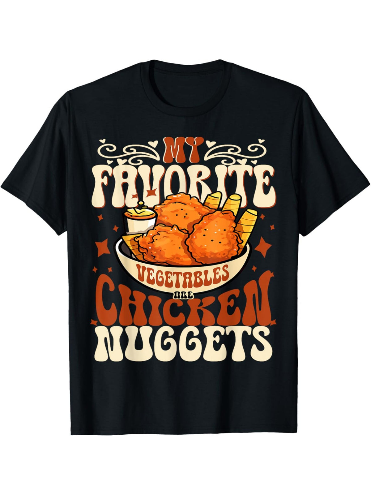 [Playful Charm] Men's Cotton Crew Neck T-Shirt, Casual Style, Regular Fit, with "My Favorite Vegetables Are Chicken Nuggets" Print, for Summer Knit Fabric Tee