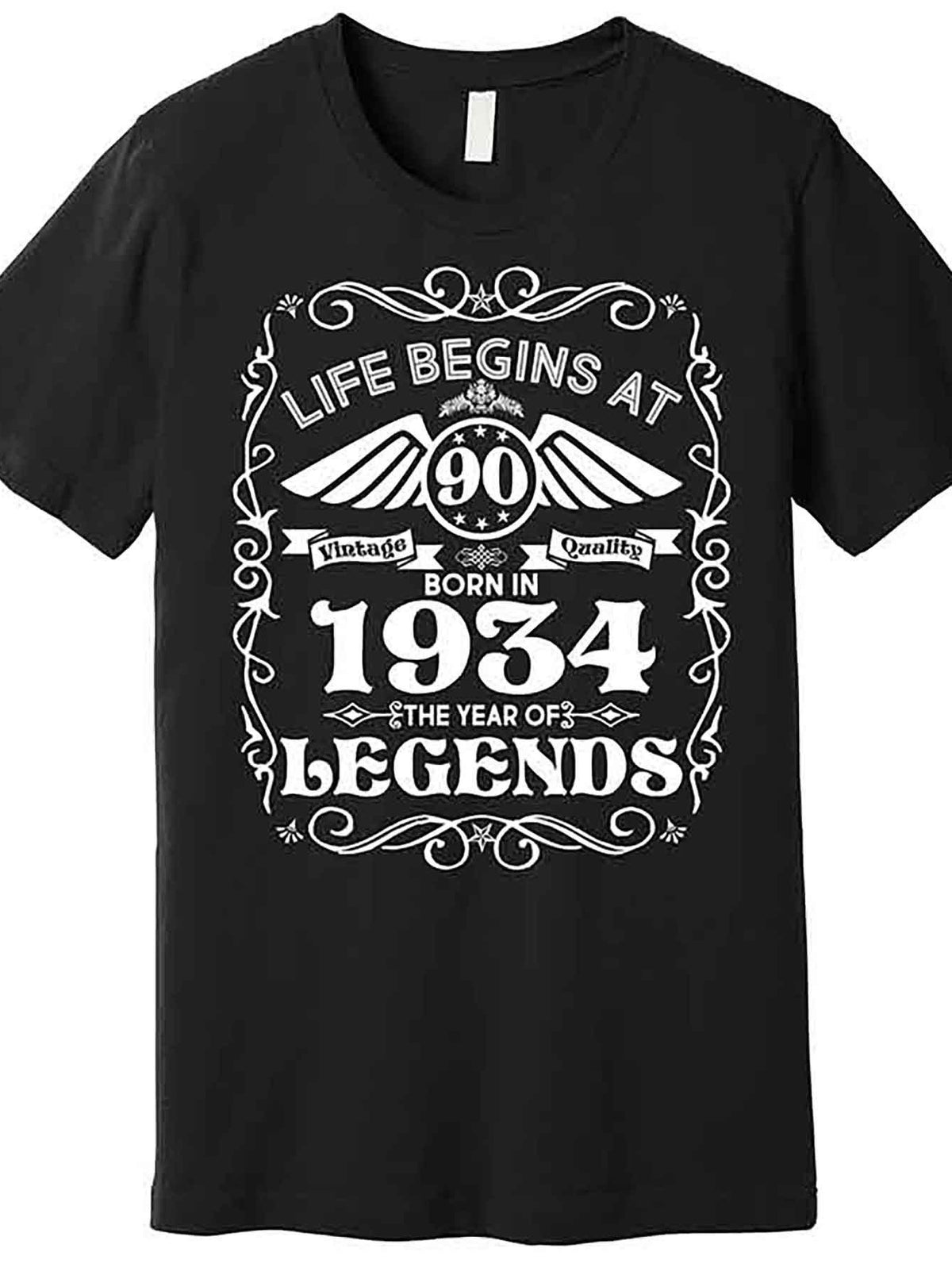 Men’s "Legend" Graphic T-Shirt - Funny "Life Begins At 90, Born In 1934" Design, Black Cotton Short Sleeve Tee, Casual & Comfortable Fit, Machine Washable