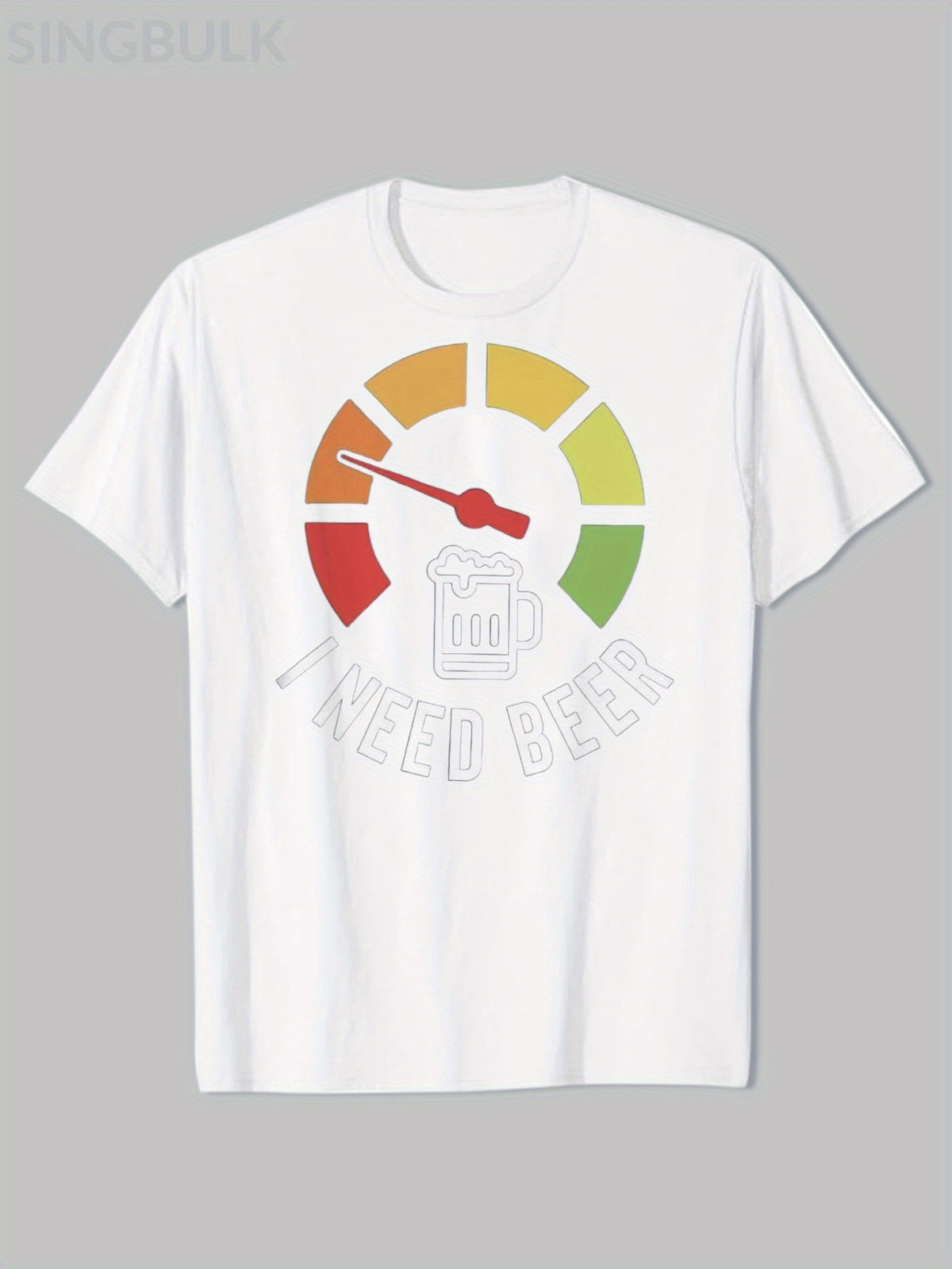 Men's Cotton Funny Beer Lover Graphic T-Shirt - Relaxed Fit Crew Neck Short Sleeve Tee with Humorous "NEEDED BEER" Gauge Print, Machine Washable Casual Shirt for Outdoor & Back to School, Beer Shirt
