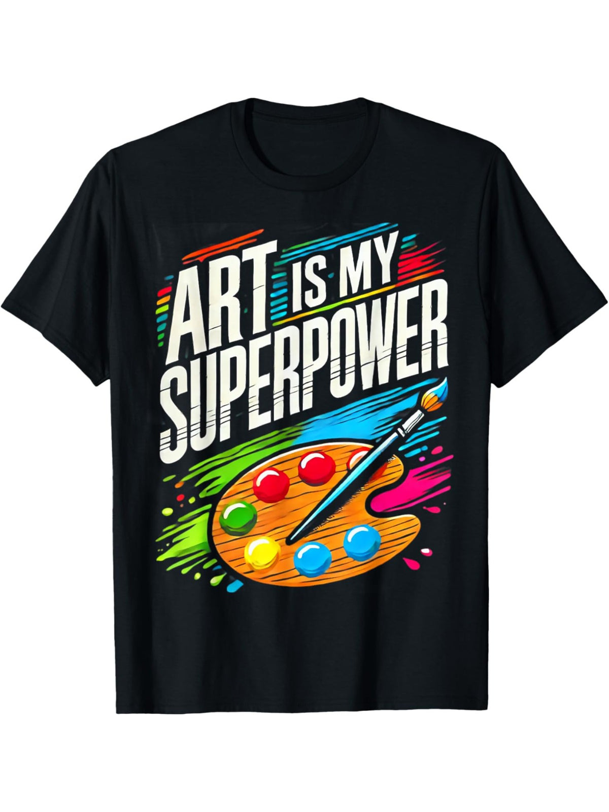 Art Is My Superpower Funny Art Teacher Gift Retro Trendy Printed T-shirt, Men'S Casual and Comfortable T-shirt Summer, Men'S Short-sleeved Top for Everyday Activities Birthday Gift Valentine'S Day Gift to Men
