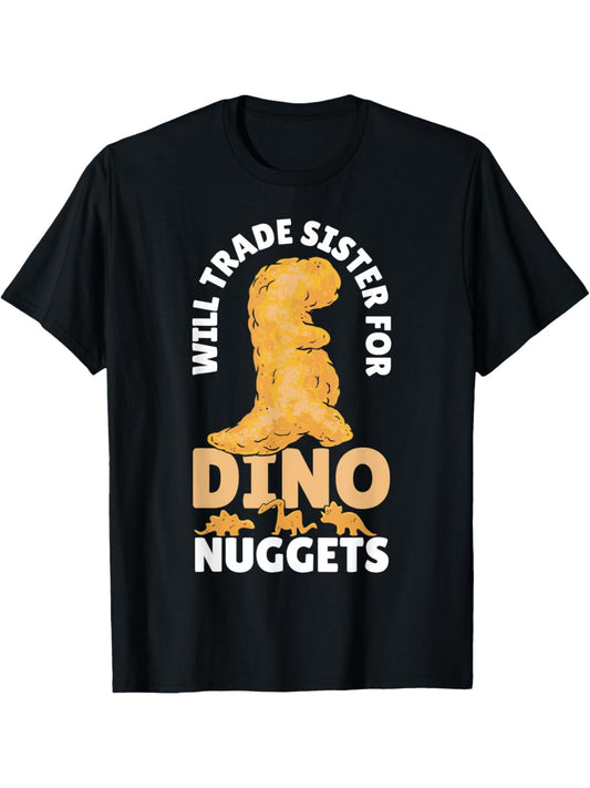 "Will Trade Sister for Chicken Nuggets" Funny Retro Printed T-Shirt - Men's Casual Comfortable Cotton Tee, Short-Sleeved Summer Top, Ideal Birthday Gift, Everyday Activities, Trendy