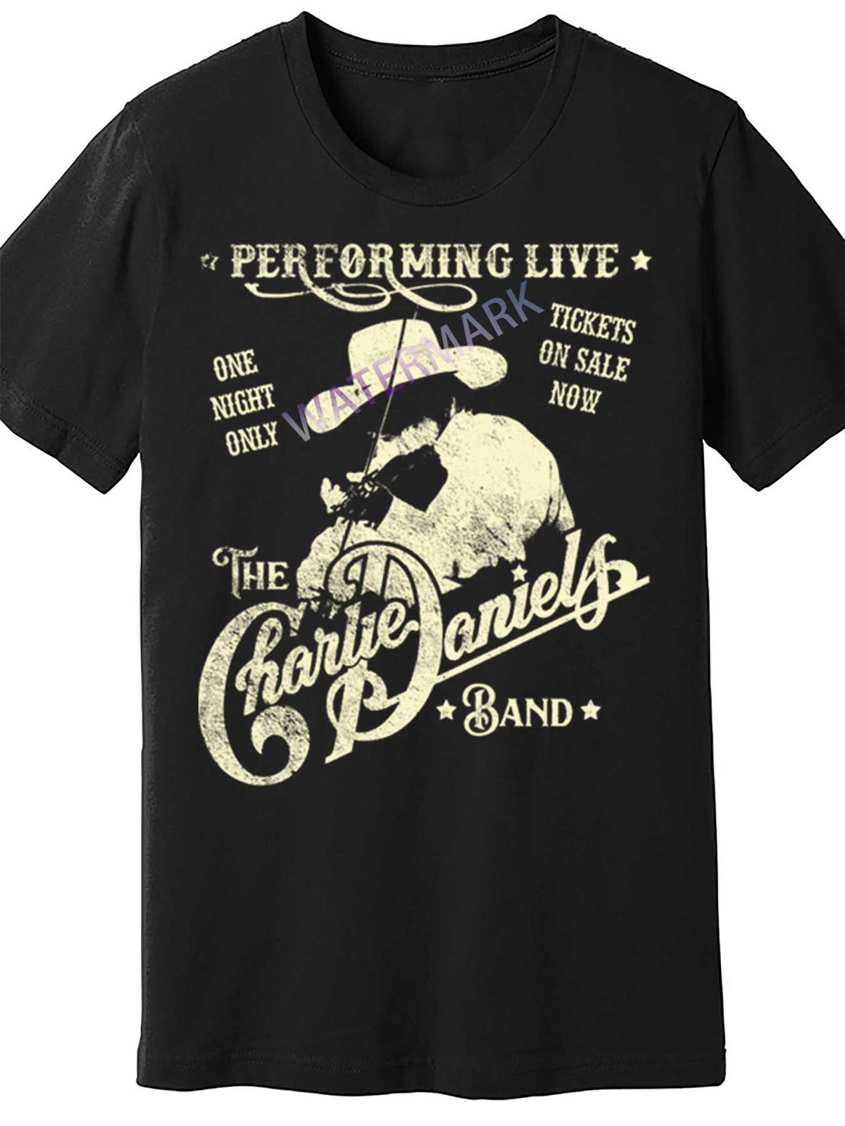 Charlie Daniels Band Tribute Men's Black Cotton T-Shirt | Casual Round Neck | Short Sleeve | Distressed Graphic Tee with Cowboy Hat Design | All-Season Comfort Fit | Machine Washable | 100% Cotton | Classic Concert Poster Print