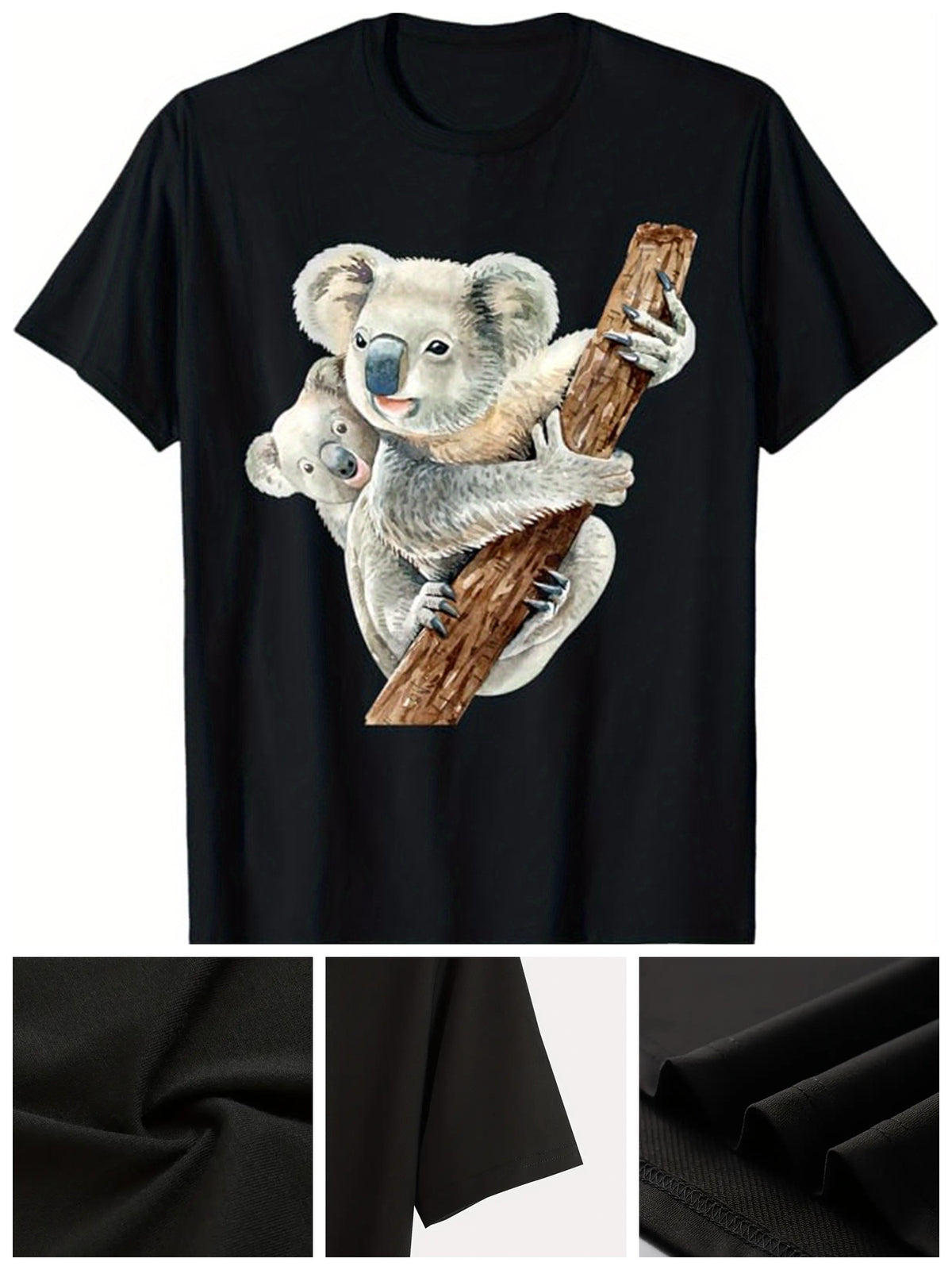 koala Printed, Men's Cotton T-shirt, Graphic Tee Men's Outdoor Clothes, Men's Clothing, Casual Short Sleeve Crew Neck T-shirt, Tops For Men, Gift For Men