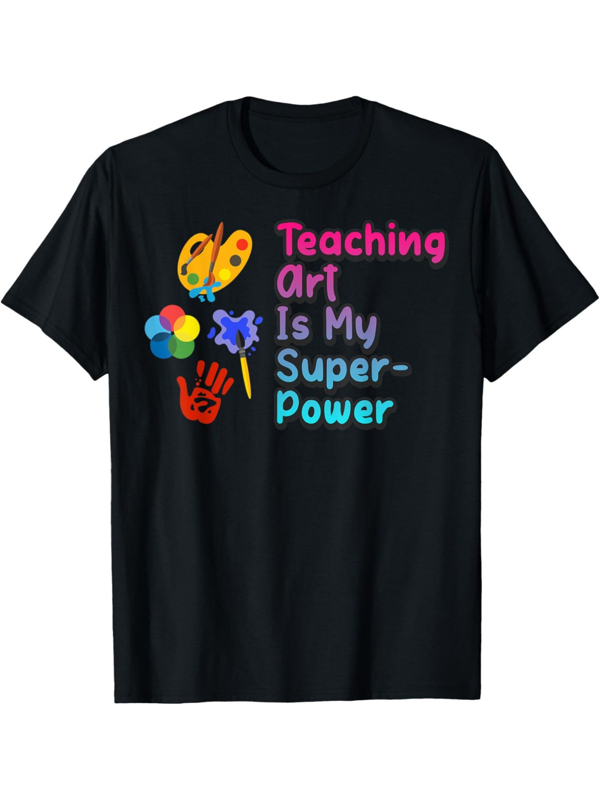 Teaching Art Is My Superpower Retro Trendy Printed T-shirt, Men's Casual and Comfortable T-shirt Summer, Men's Short-sleeved Top for Everyday Activities Birthday Gift Valentine's Day Gift to Men