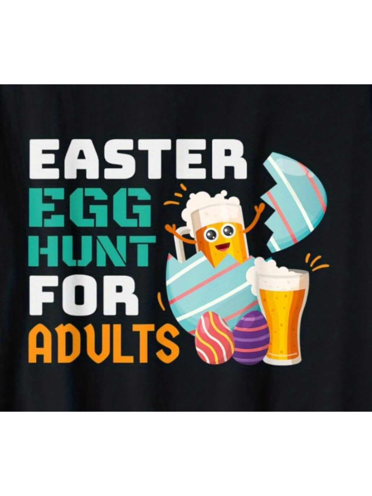 Men's Easter Egg Hunt Vintage-Style T-Shirt - 100% Cotton, Comfortable Crew-Neck, Short Sleeve Tee with Whimsical Duck & Beer Graphic, Ideal for Summer Outdoor Fun - Black