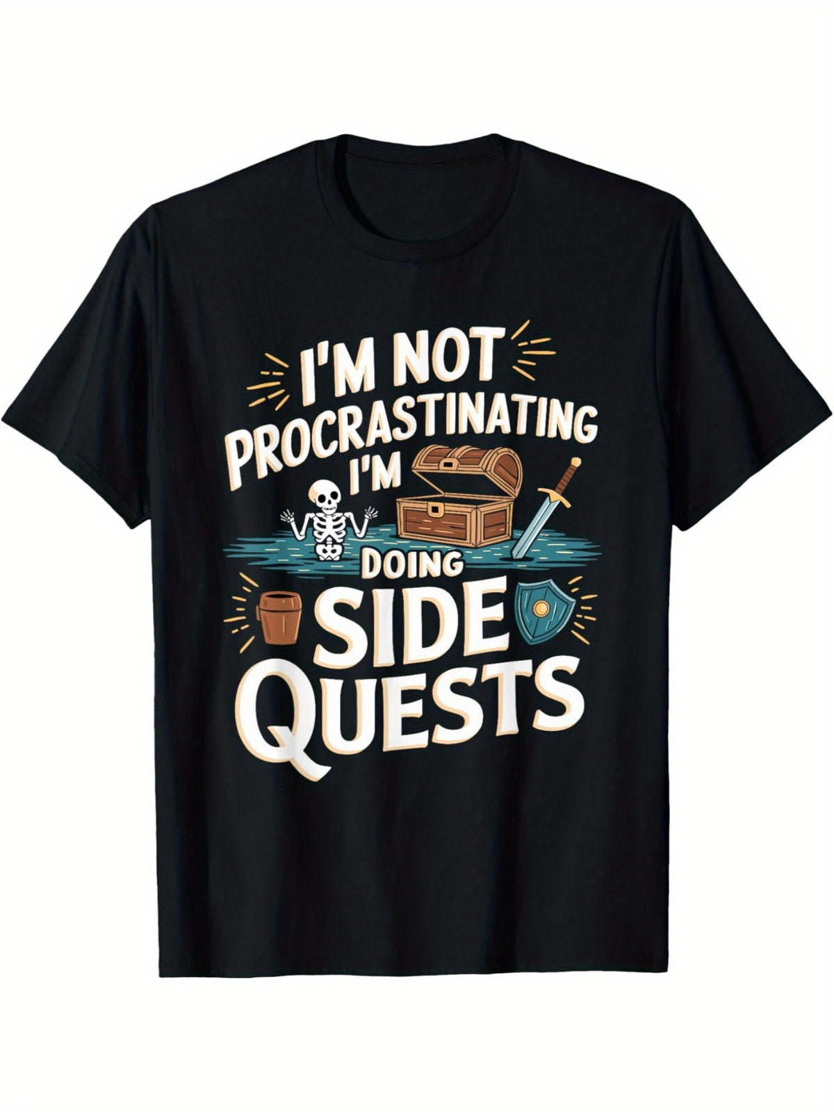 I'm Not Procrastinating I'm Doing Side Quests Retro Trendy Printed T-shirt, Men's Casual and Comfortable T-shirt Summer, Men's Short-sleeved Top for Everyday Activities Birthday Gift to Men