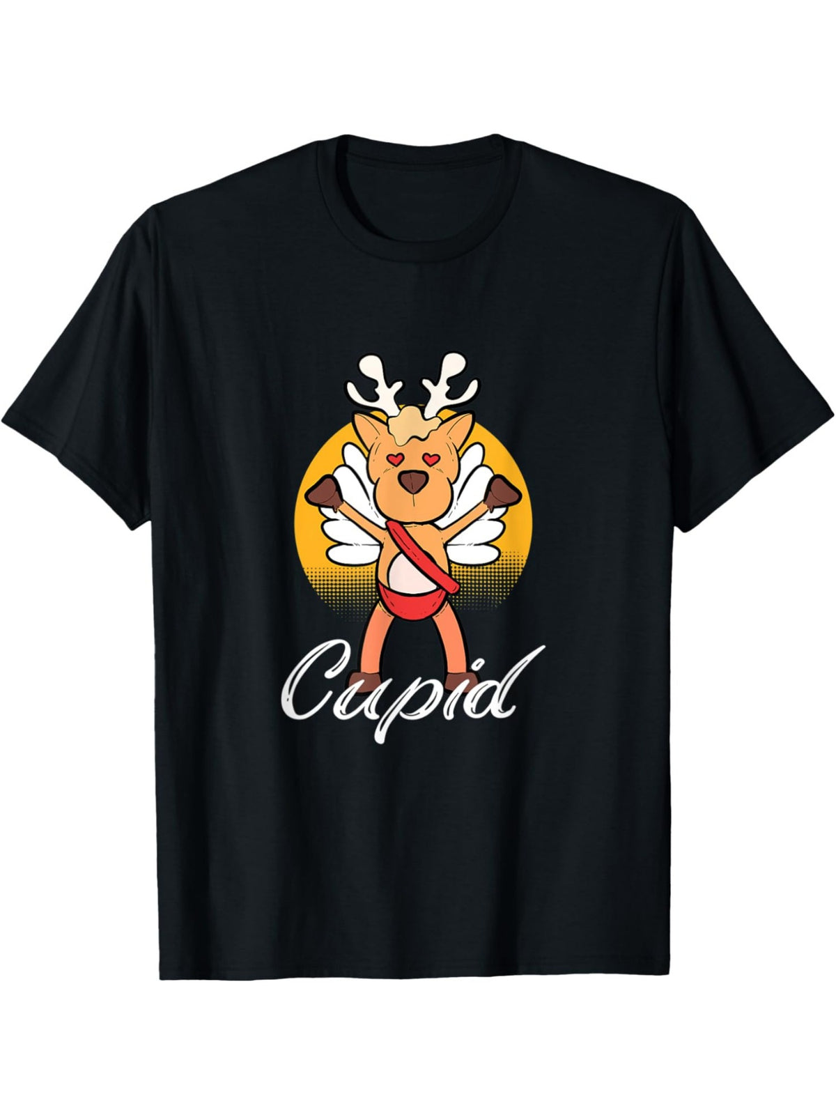 Cupid Reindeer Funny Saying Retro Trendy Printed T-shirt, Men'S Casual and Comfortable T-shirt Summer, Men'S Short-sleeved Top for Everyday Activities Birthday Gift To Men
