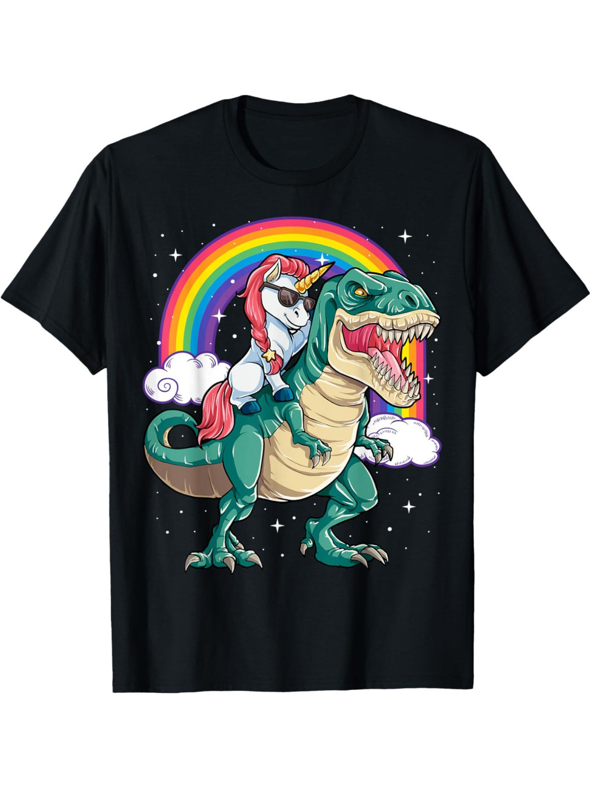 Unicorn Riding T rex Dinosaur Humor Vintage Printed T-shirt, Men'S Casual and Comfortable T-shirt Summer, Men'S Short-sleeved Top for Everyday Activities Birthday Gift to Men