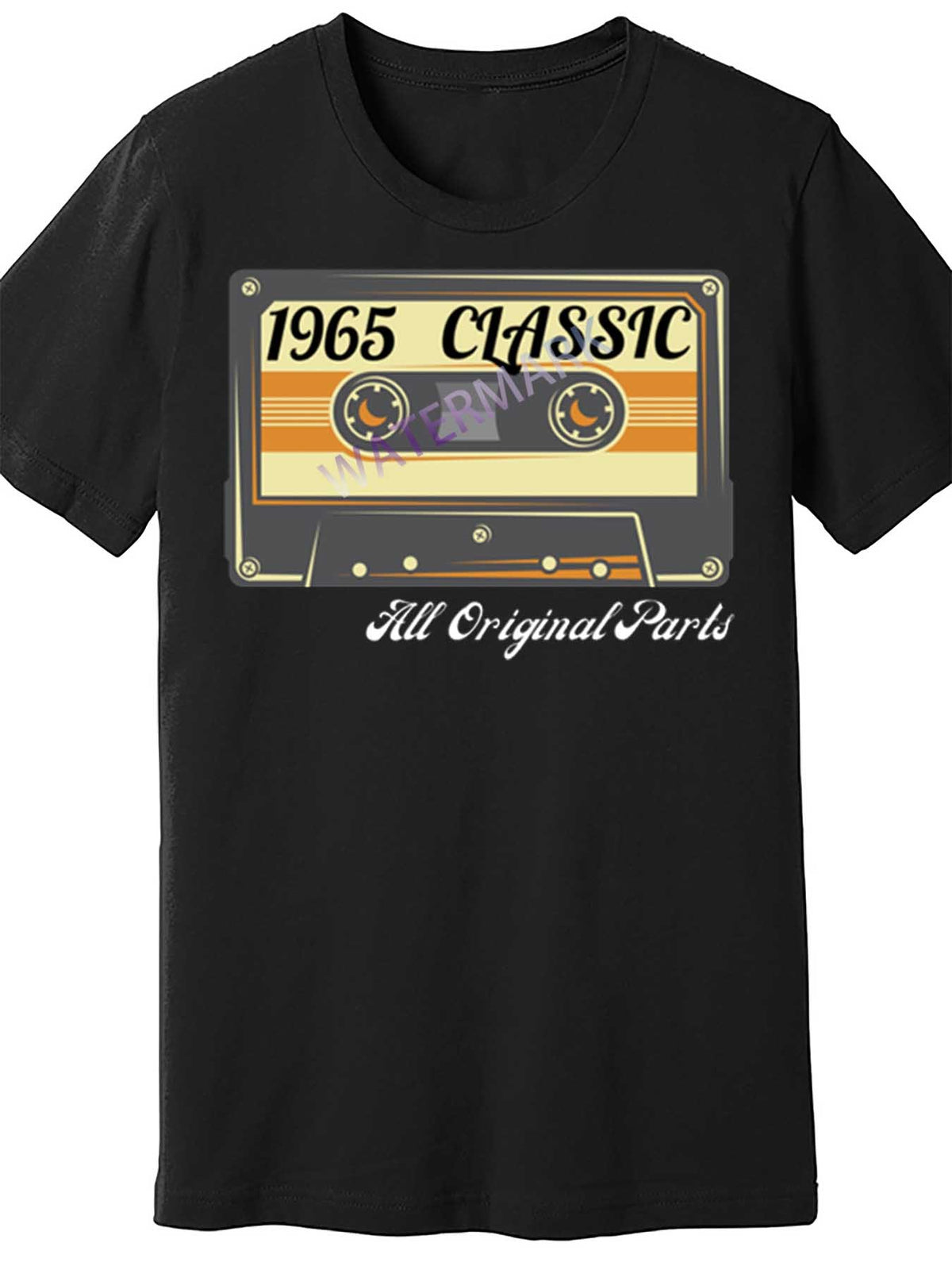 Men's 1965 Classic Retro Cassette Edition T-Shirt - Black Short Sleeve, 100% Cotton, Vintage Design with "ALL ORIGINAL PARTS" Graphic, Casual & Comfortable Fit for Casual Attire