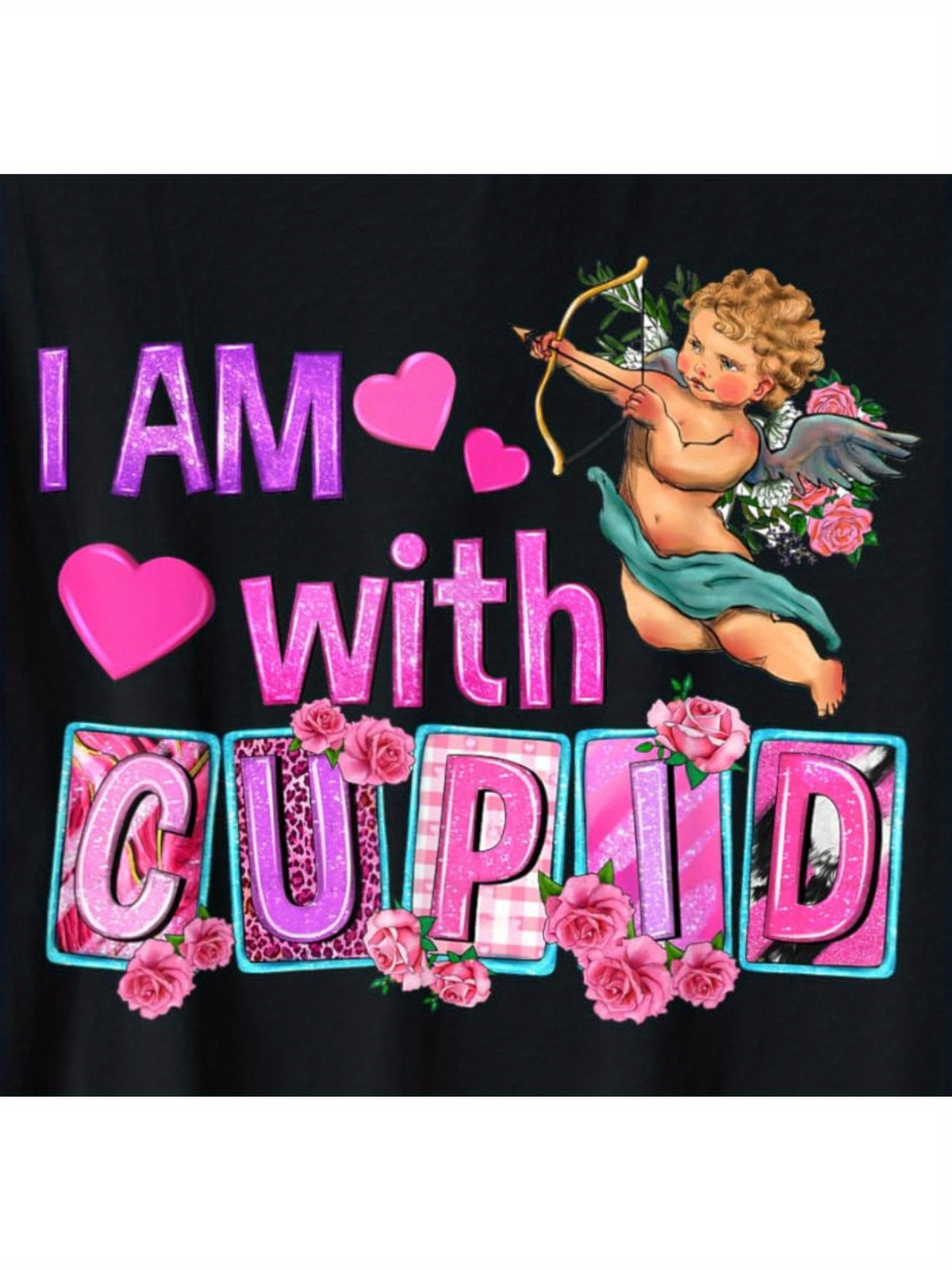 I Am With Cupid Funny Valentine'S Day Quotes Retro Trendy Printed T-shirt, Men'S Casual and Comfortable T-shirt Summer, Men'S Short-sleeved Top for Everyday Activities Birthday Gift Valentine'S Day Gift to Men