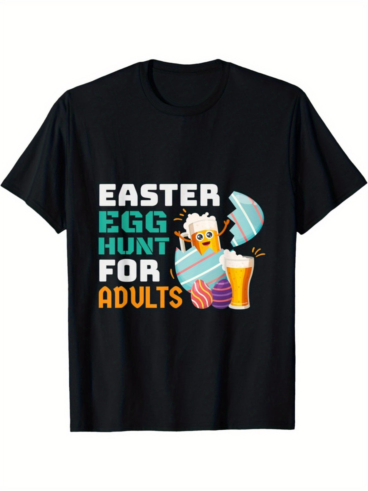 Men's Easter Egg Hunt Vintage-Style T-Shirt - 100% Cotton, Comfortable Crew-Neck, Short Sleeve Tee with Whimsical Duck & Beer Graphic, Ideal for Summer Outdoor Fun - Black