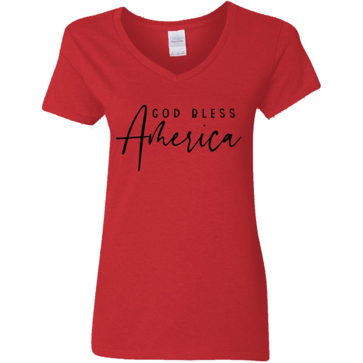 GeckoCustom God Bless America Patriotic 4th of July Shirt H405 Women V-Neck / Red / S