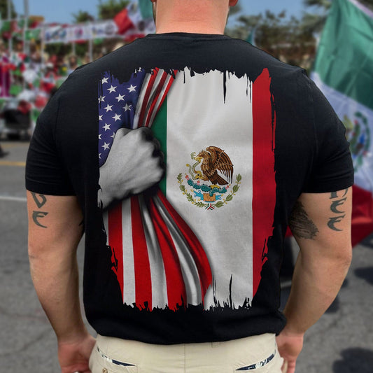 GeckoCustom Mexican Roots With American Flag Back Shirt HA75 891272