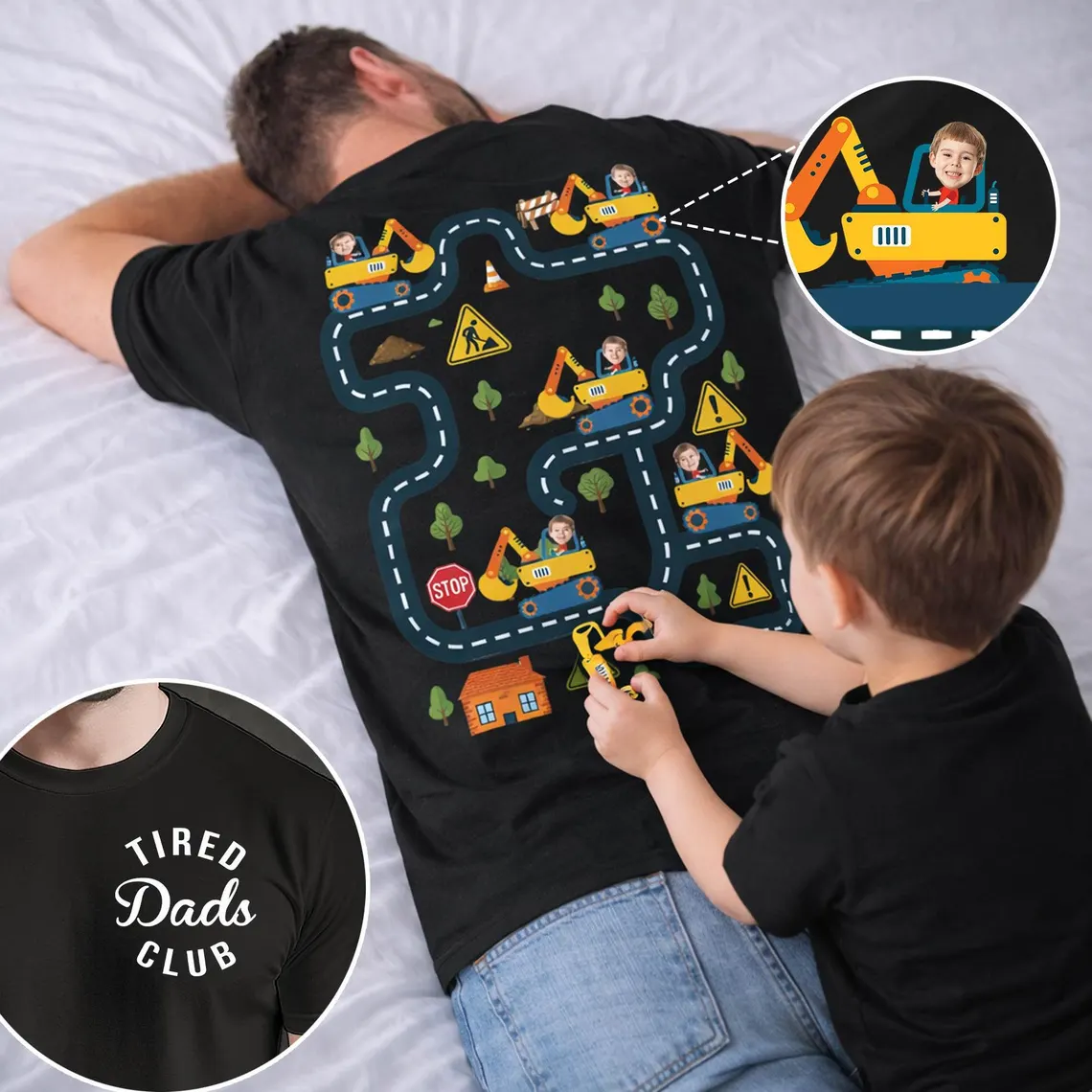 Custom Kid Photo Tired Dads Club Construction Car Track Shirt TH10 169835
