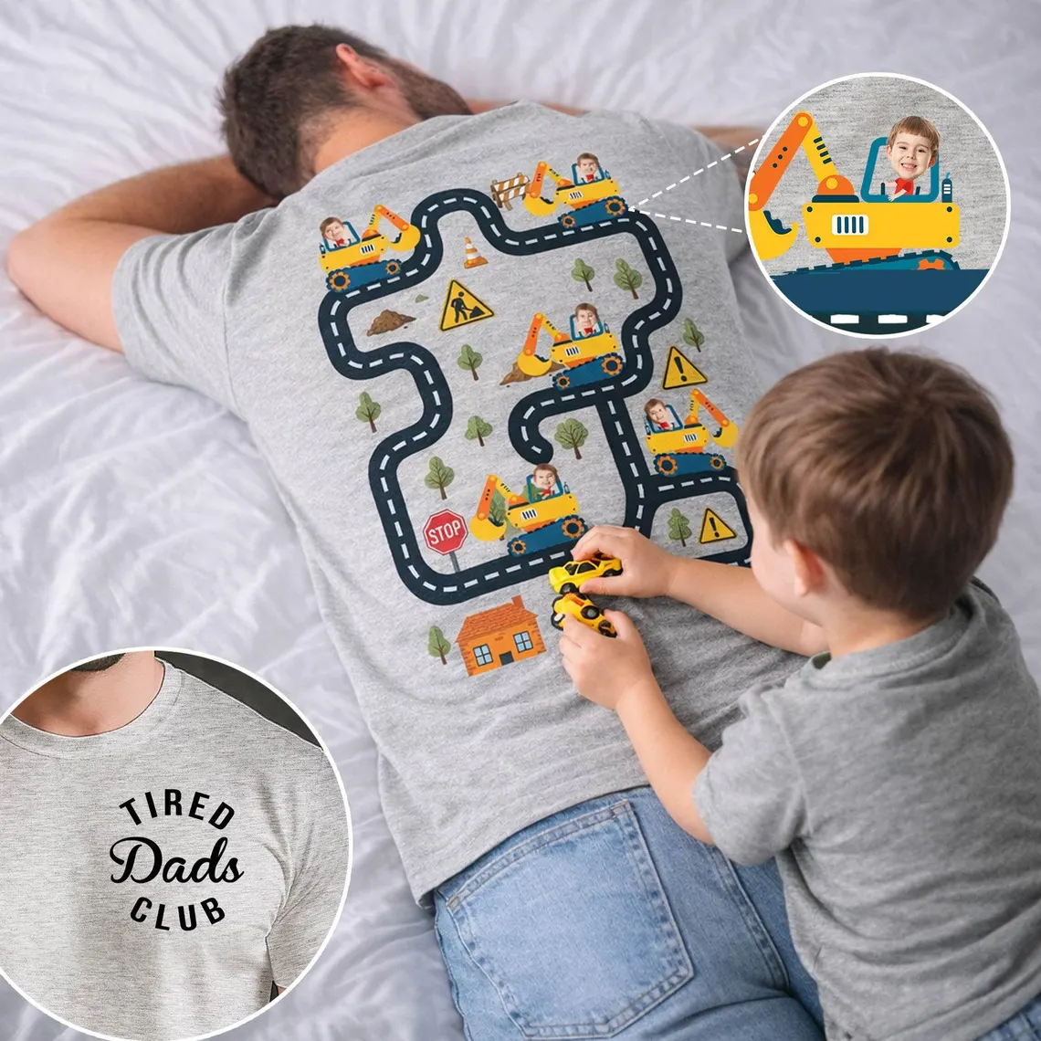Custom Kid Photo Tired Dads Club Construction Car Track Shirt TH10 169835