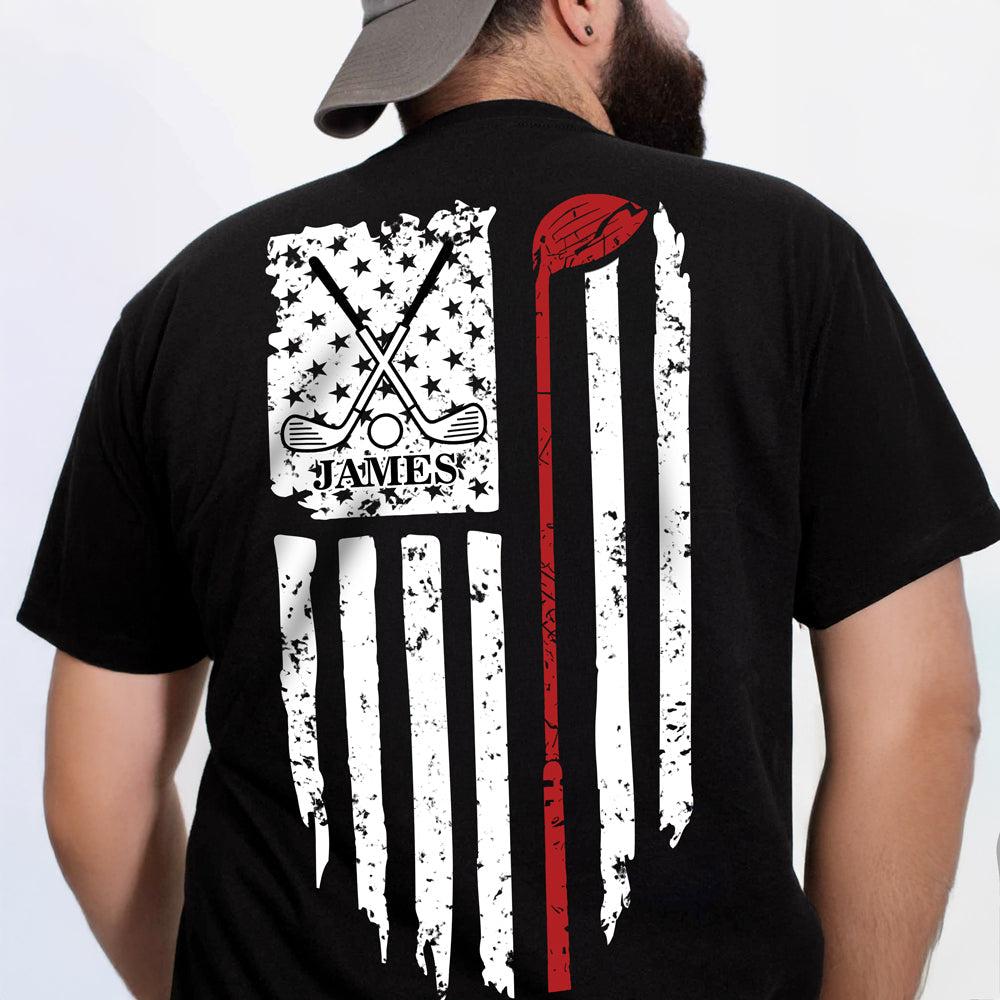 Personalized Name American Flag Golf Back Personalized Back Side Dark Shirt HA75 898632